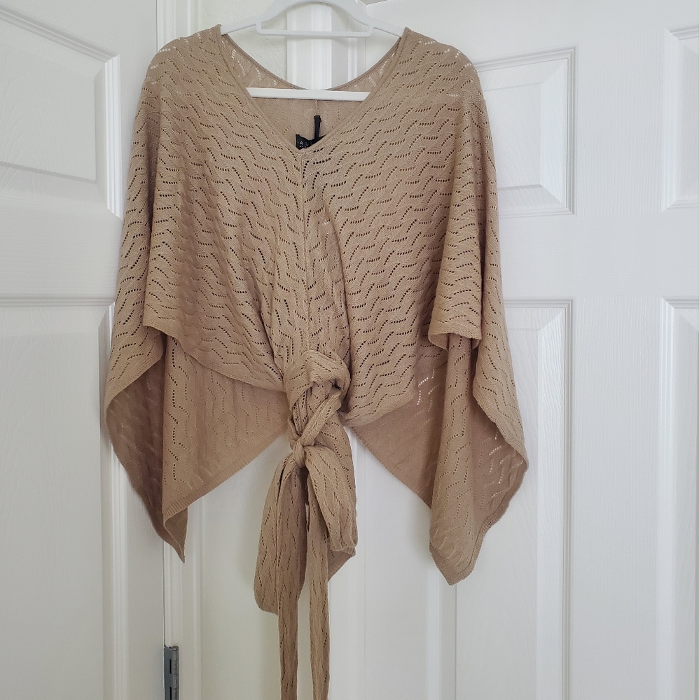 Laundry Shelli Segal, 3Way Tan Open Knit Fringed Shawl Wrap Tie Belt OS NWT